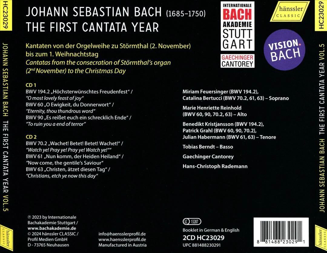 Hans-Christoph Rademann / Gaechinger Cantorey 바흐: 칸타타 에디션 5집 ((Bach: The First Cantata Year Vol.5)