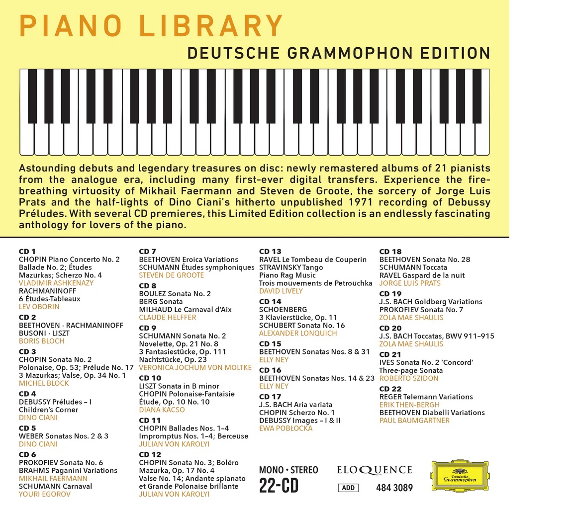 도이체 그라모폰 레이블 숨겨진 피아노 명연주 모음집 (Piano Library - Deutsche Grammophon Edition) [22CD 박스세트]