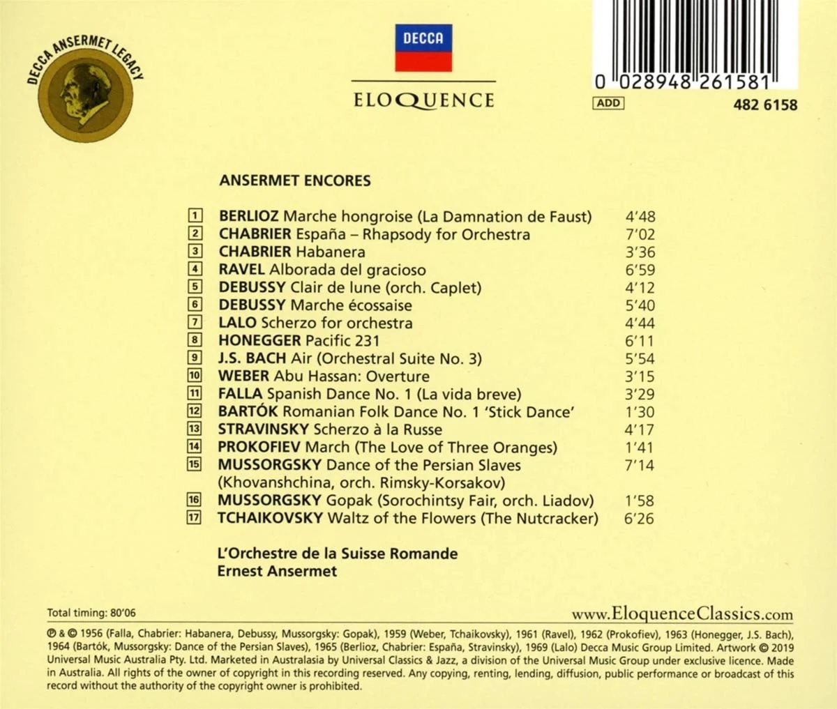 Ernest Ansermet 데카 레이블 앙코르 모음집 (Ansermet Encores)