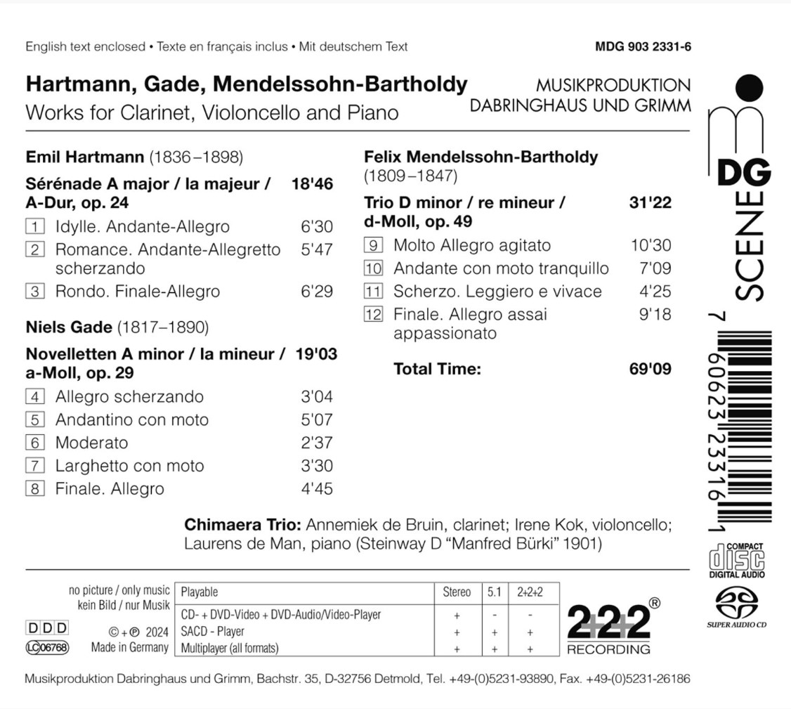 Chimaera Trio 하르트만 / 가데 / 멘델스존: 클라리넷 삼중주 (Hartmann / Gade / Mendelssohn: Clarinet Trios) [SACD Hybrid]