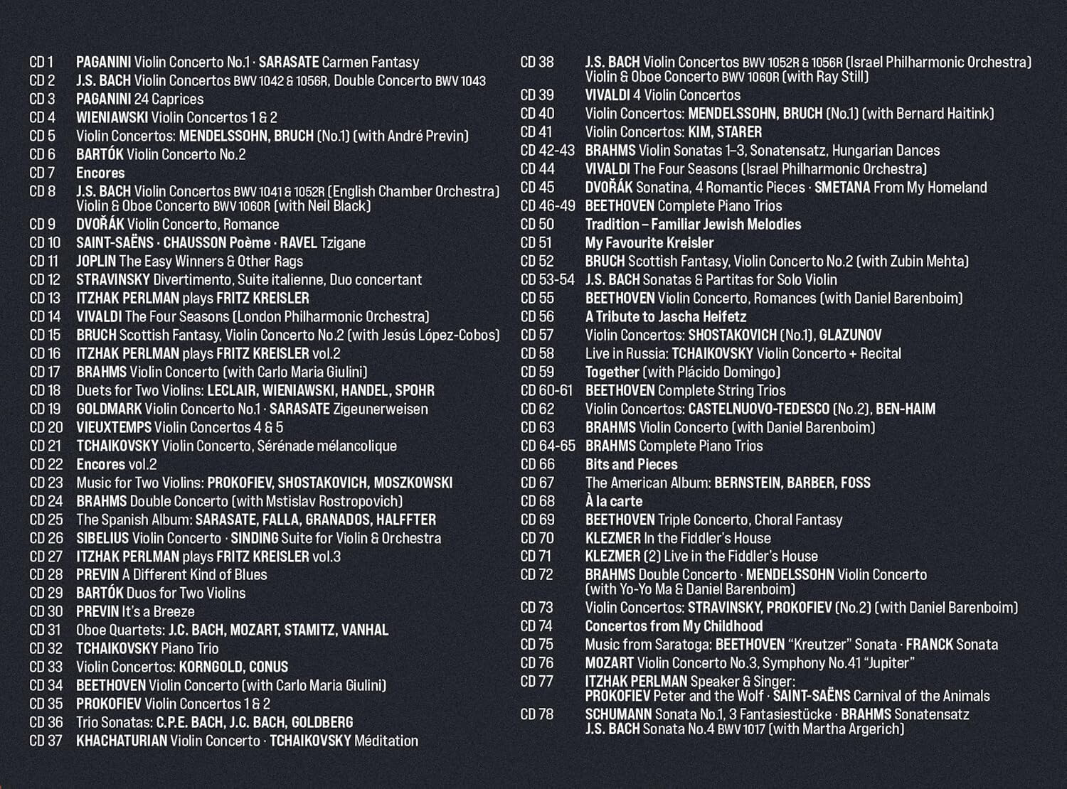 Itzhak Perlman 이착 펄만 워너 레코딩 전집 (Itzhak Perlan - The Complete Warner Classics Recordings) [78CD 박스세트]