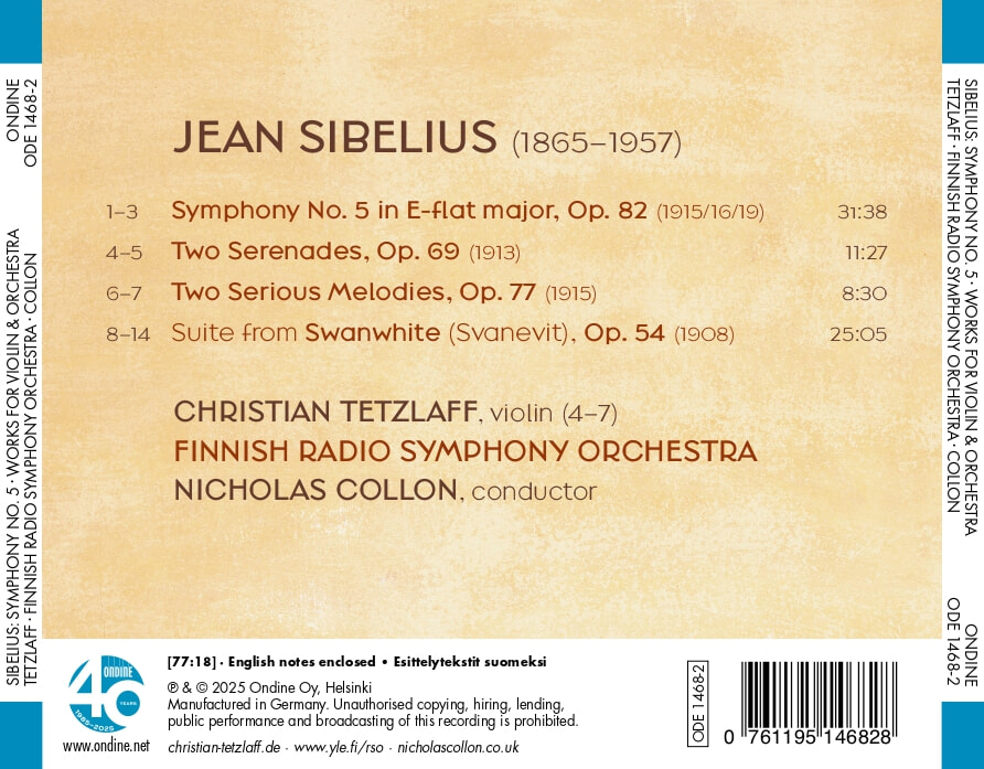 Christian Tetzlaf 시벨리우스: 교향곡 제5번, 두 개의 세레나데 외 (Sibelius: Symphony No. 5; Two Serenades)