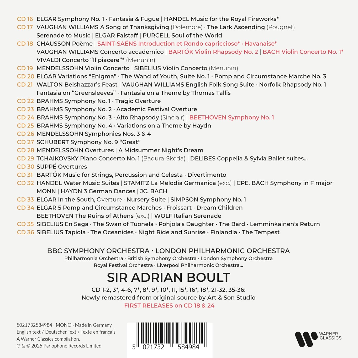 아드리안 볼트 워너 모노 녹음집 (Adrian Boult Complete Mono Recordings) [36CD 박스세트]