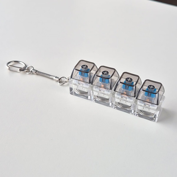 키보드 키링 LED 키캡 딸깍이 열쇠고리 스위치 블럭 키홀더 가방꾸미기 라이트 4구 스트레스해소