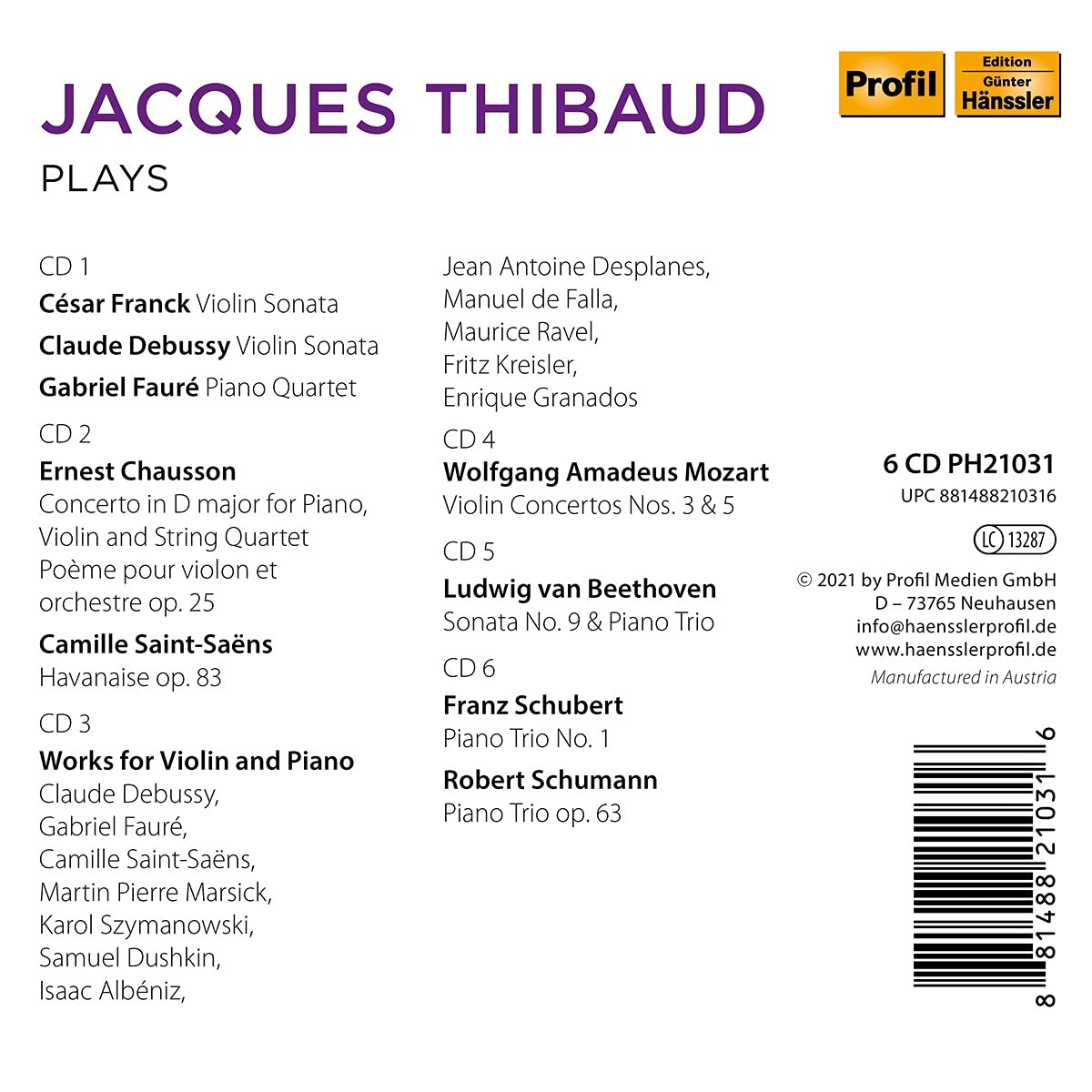 자크 티보 에디션 Jacques Thibaud Edition [6CD 박스세트]