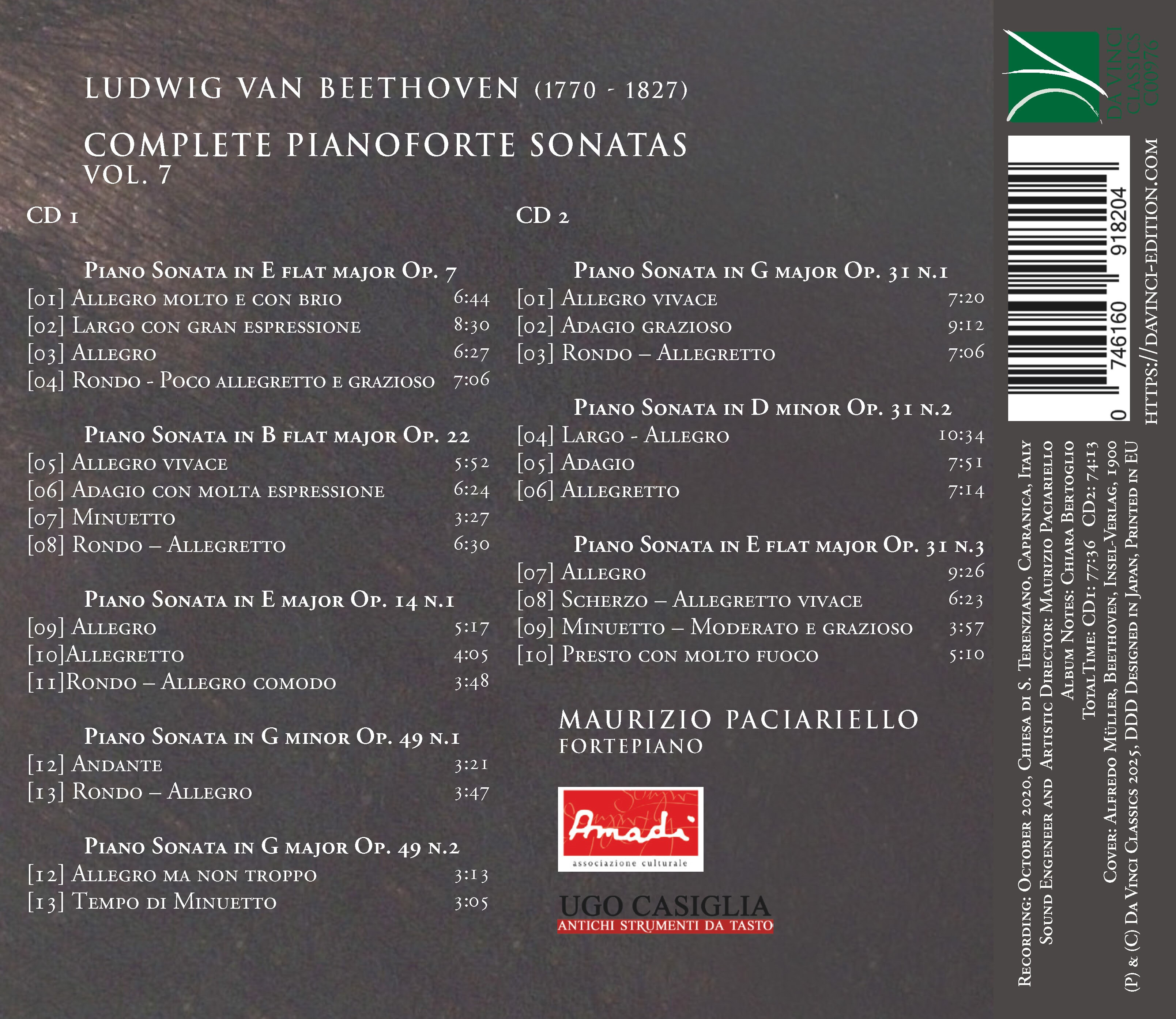 Maurizio Paciariello 베토벤: 피아노 소나타 7집 (Beethoven: Piano Sonatas Vol.7)