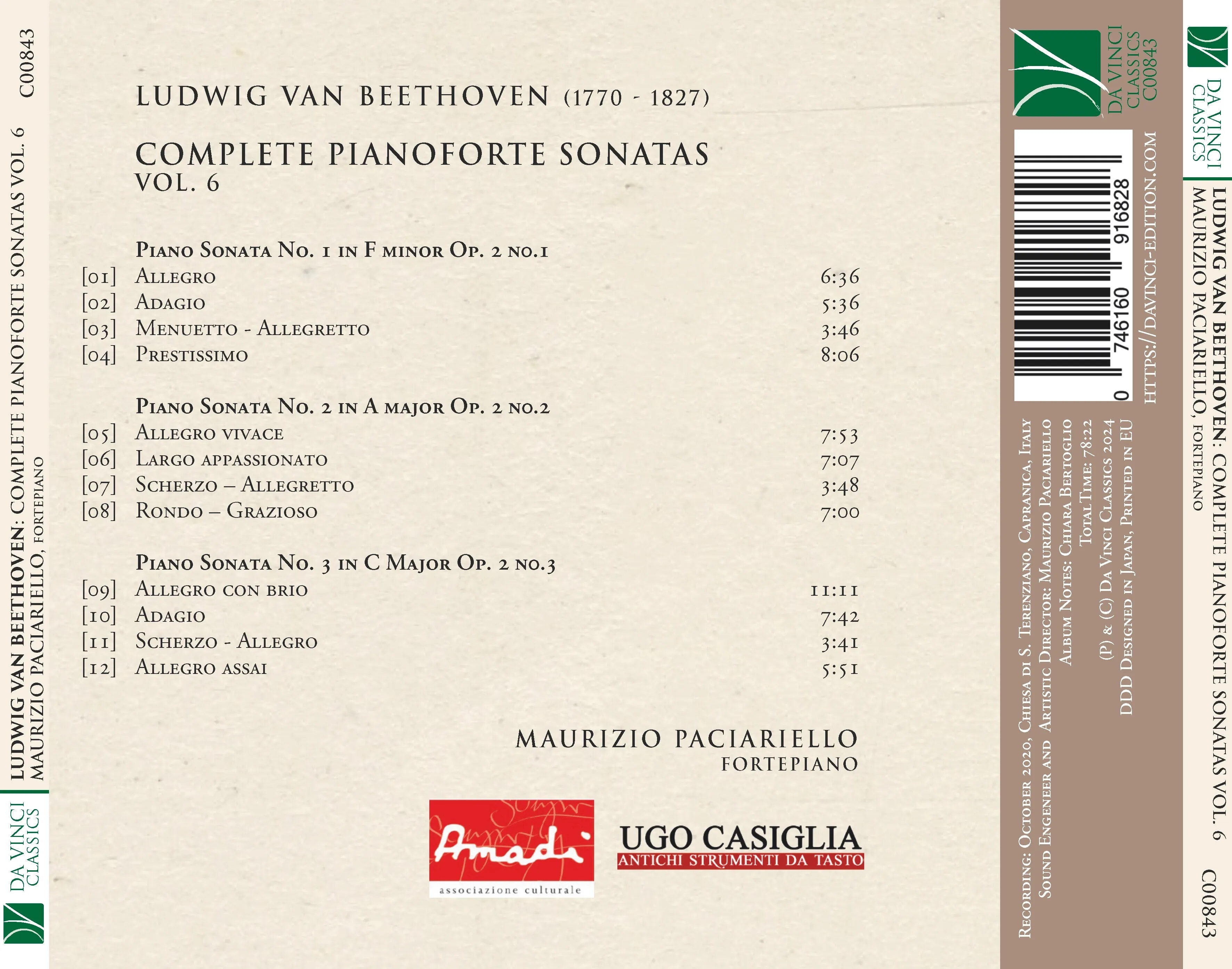 Maurizio Paciariello 베토벤: 피아노 소나타 6집 (Beethoven: Piano Sonatas Vol.6)