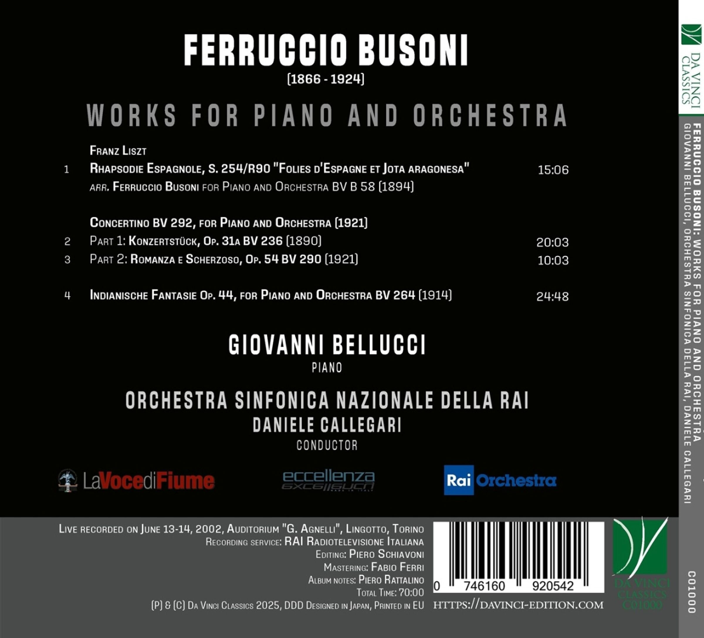 Daniele Callegari 부소니: 피아노와 오케스트라를 위한 작품집 (Busoni: Works for Piano and Orchestra)