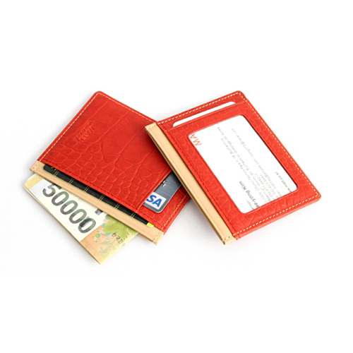 [9월신제품]MATT 악어무늬 통가죽 포켓 카드지갑(레드색)w29157