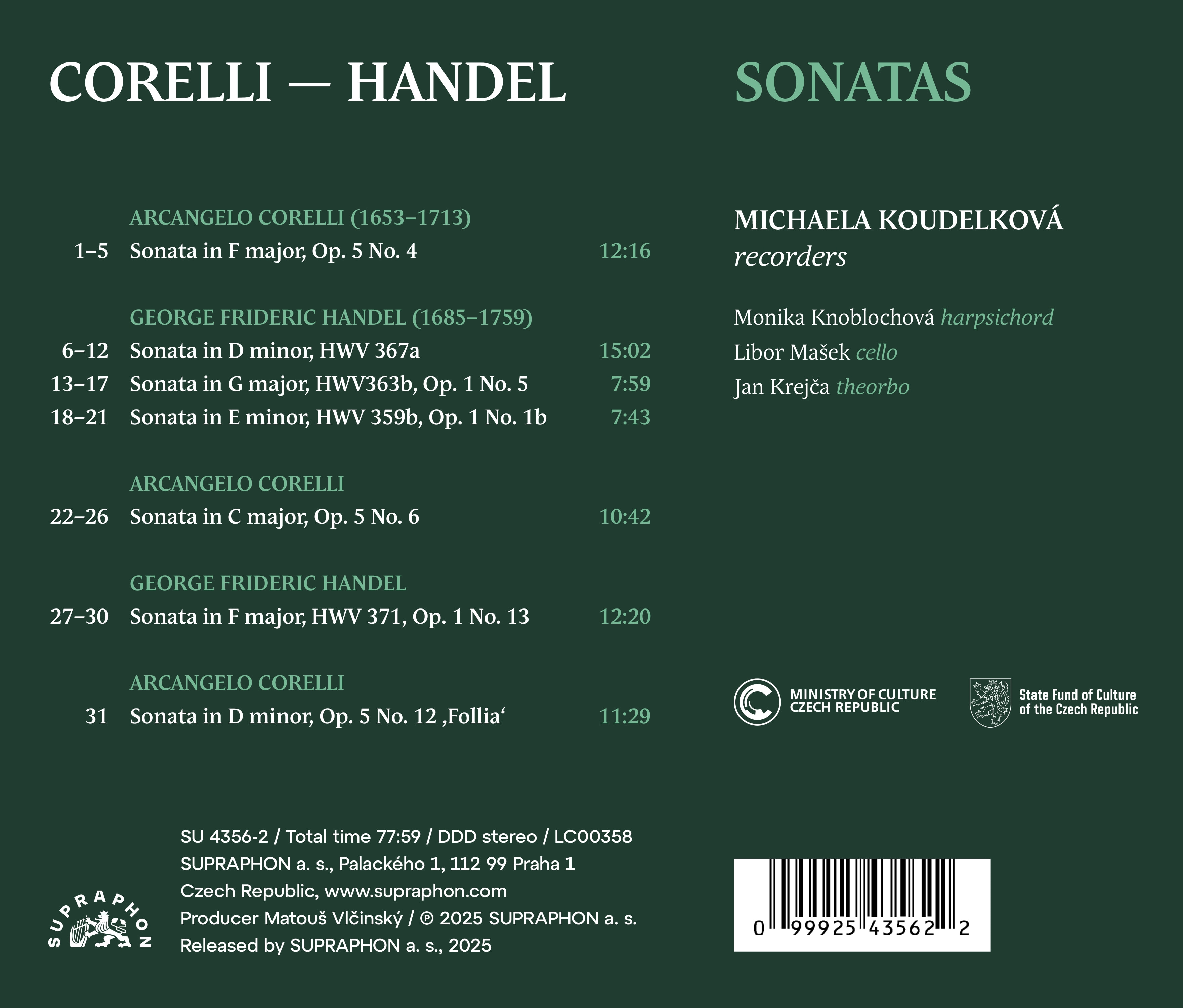 Michaela Koudelkova 헨델 / 코렐리: 리코더 소나타 (Corelli / Handel: Recorder Sonatas)