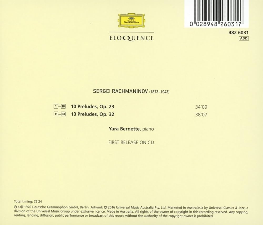 Yara Bernetta 라흐마니노프: 23곡의 프렐류드 Op.23 & 32 (Rachmaninov: 10 Preludes op.23, 13 Preludes Op.32)