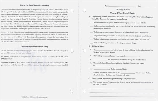 Story of the World Vol. 4 Workbook : Test and Answer Key