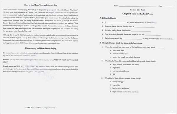 Story of the World Vol. 1 Workbook : Test and Answer Key