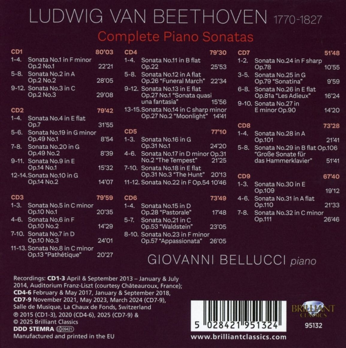 Giovanni Bellucci 베토벤: 피아노 소나타 전곡 (Beethoven: Complete Piano Sonatas) [9CD 박스세트]