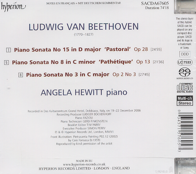 Angela Hewitt 베토벤 피아노 소나타 2집 3번 8번 `비창` 14번 `전원` Beethoven Piano