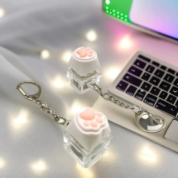 빛나는 LED 꾹꾹이 키캡 키링 고양이 발바닥 말랑이 키캡 딸깍이 청축 카라비너 키보드 버튼 스위치 피젯 손장난감 키링 키홀더 백참 가꾸 참