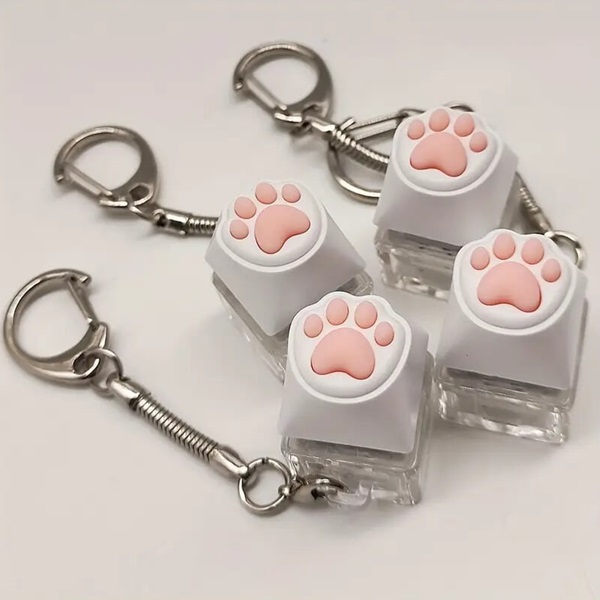 빛나는 LED 꾹꾹이 키캡 키링 고양이 발바닥 말랑이 키캡 딸깍이 청축 카라비너 키보드 버튼 스위치 피젯 손장난감 키링 키홀더 백참 가꾸 참