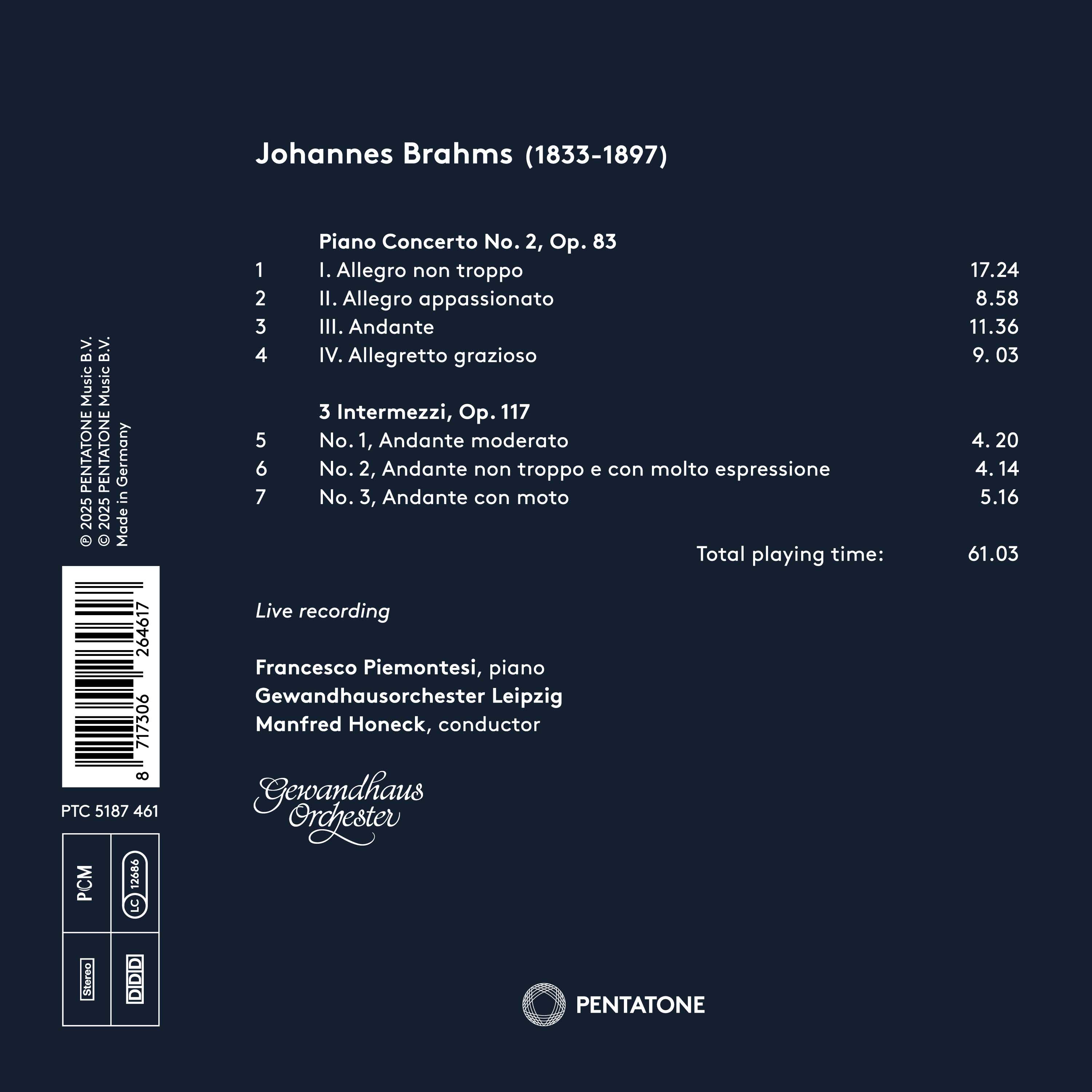 Manfred Honeck 브람스: 피아노 협주곡 2번 / 3곡의 인터메초 Op. 117 (Brahms: Piano Concerto No. 2 & Three Intermezzi Op. 117)