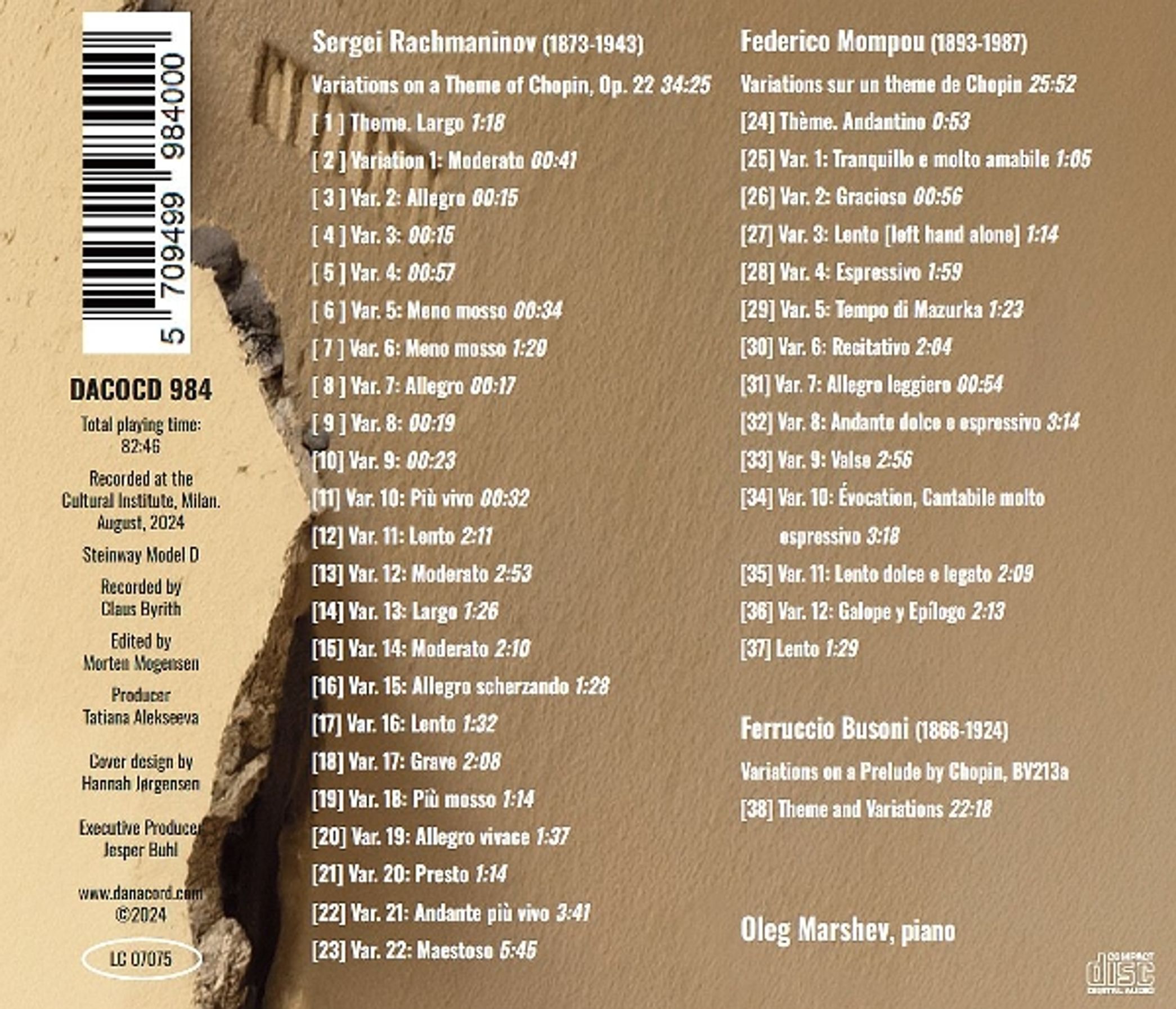 Oleg Marshev (올레그 마르셰프) - ‘쇼팽 주제에 의한 변주곡’ – 라흐마노프, 몸포우, 부소니의 작품 (Plays Chopin Variations)