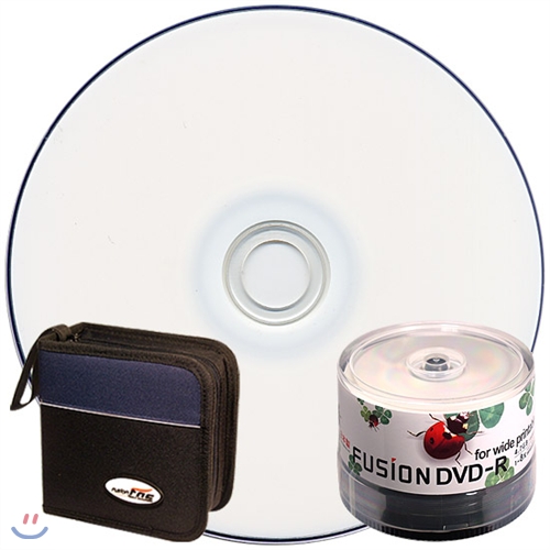 [전국무료배송]퓨전 8배속 4.7GB 데이터용 DVD-R 와이드 프린터블 50케이크 50장 + 52P CD홀더