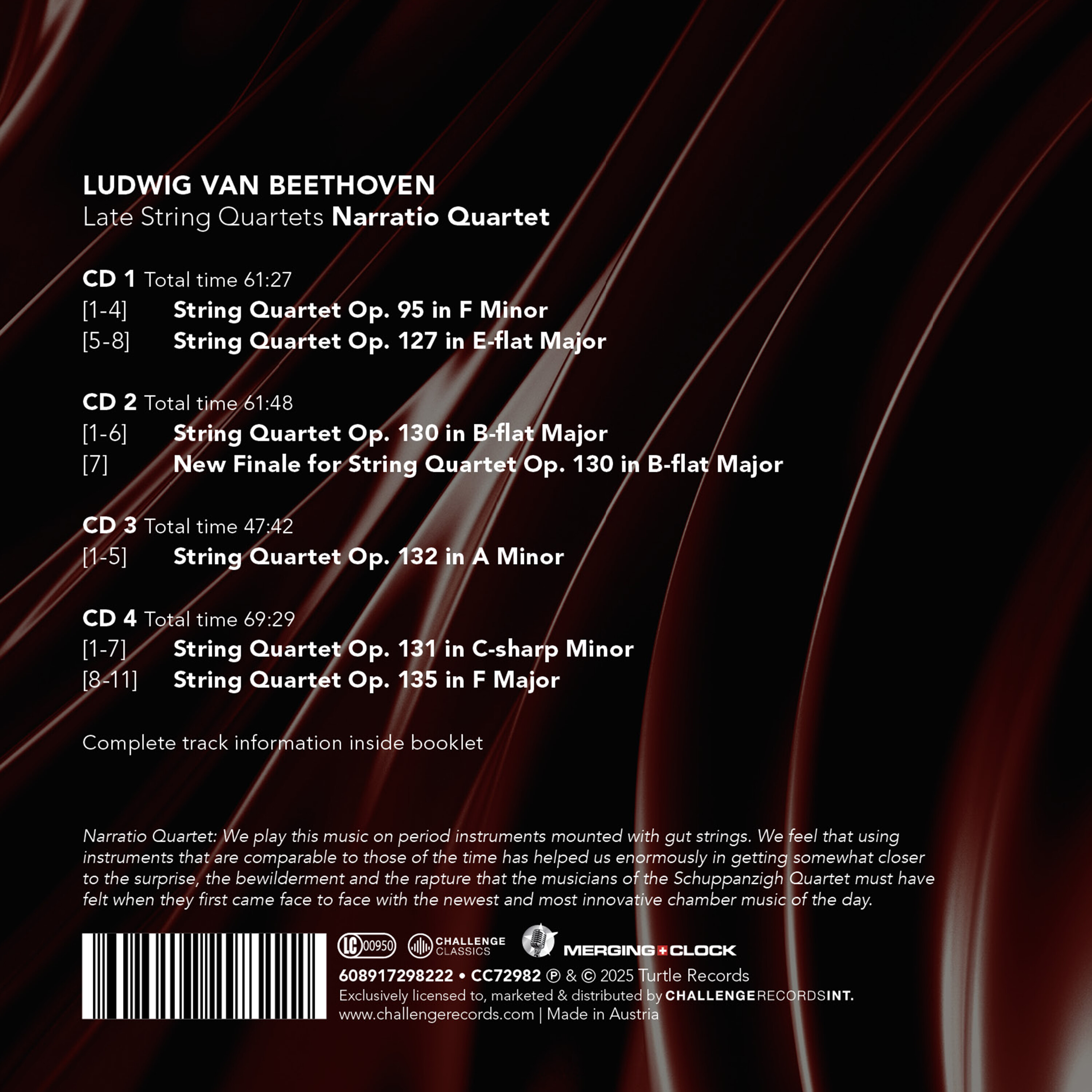 Narratio Quartet 베토벤: 후기 현악사중주 11-16번 (Beethoven: Late String Quartets)