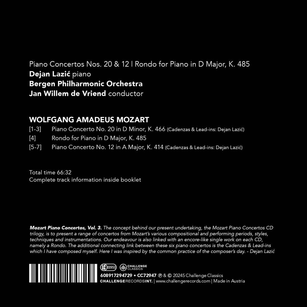 Jan Willem de Vriend 모차르트: 피아노 협주곡 20번, 12번, 론도 D장조 K.485 (Mozart: Piano Concertos 20 & 12)