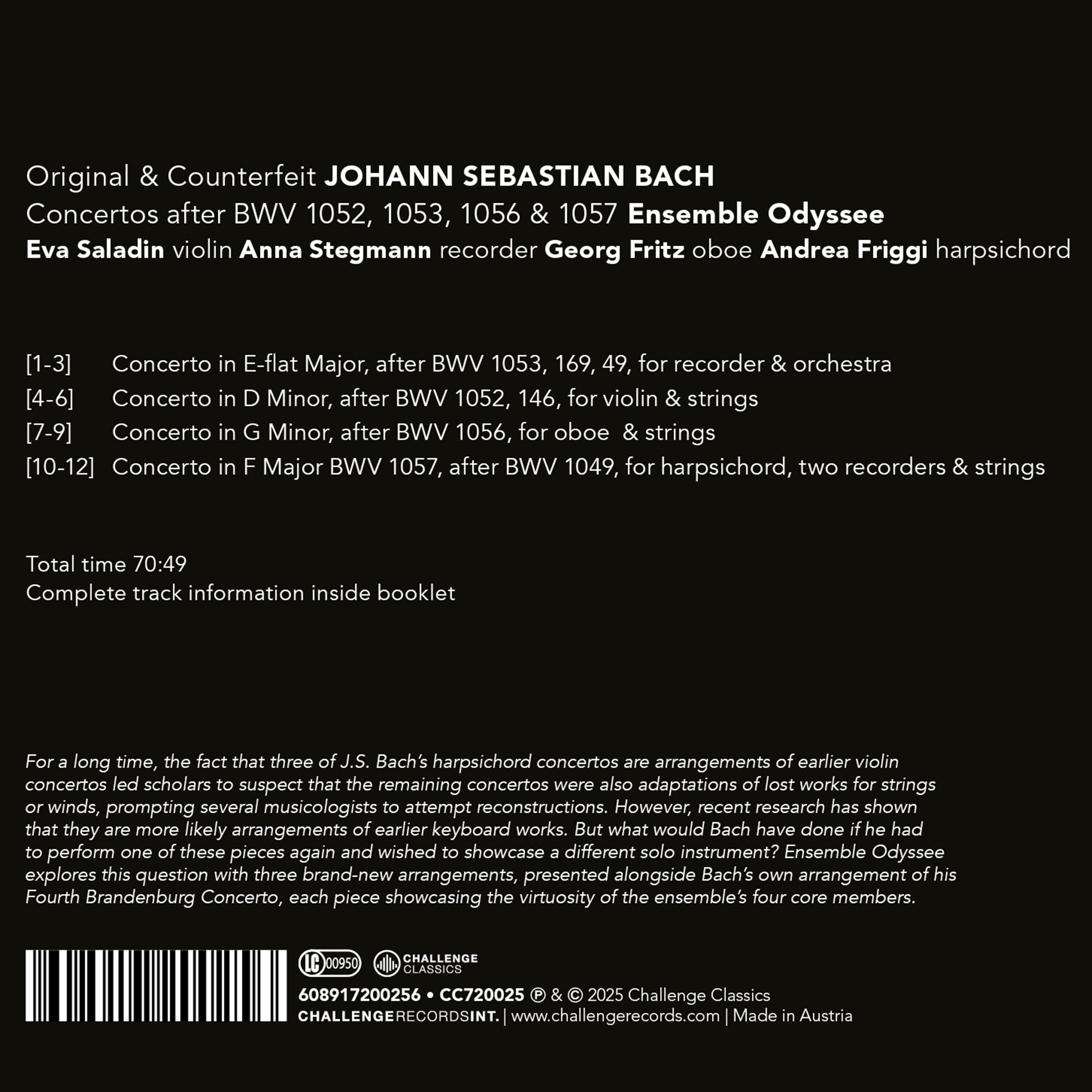 Ensemble Odyssee 바흐: 다양한 악기로 연주하는 협주곡들 (Bach: Concertos After BWV 1052,1053,1056,1057)