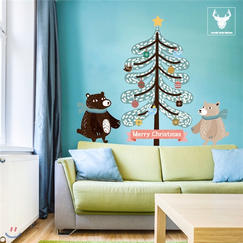 [한정판-북유럽스타일] KWC-2103 트리와 곰/크리스마스/트리/겨울/벽면/인테리어