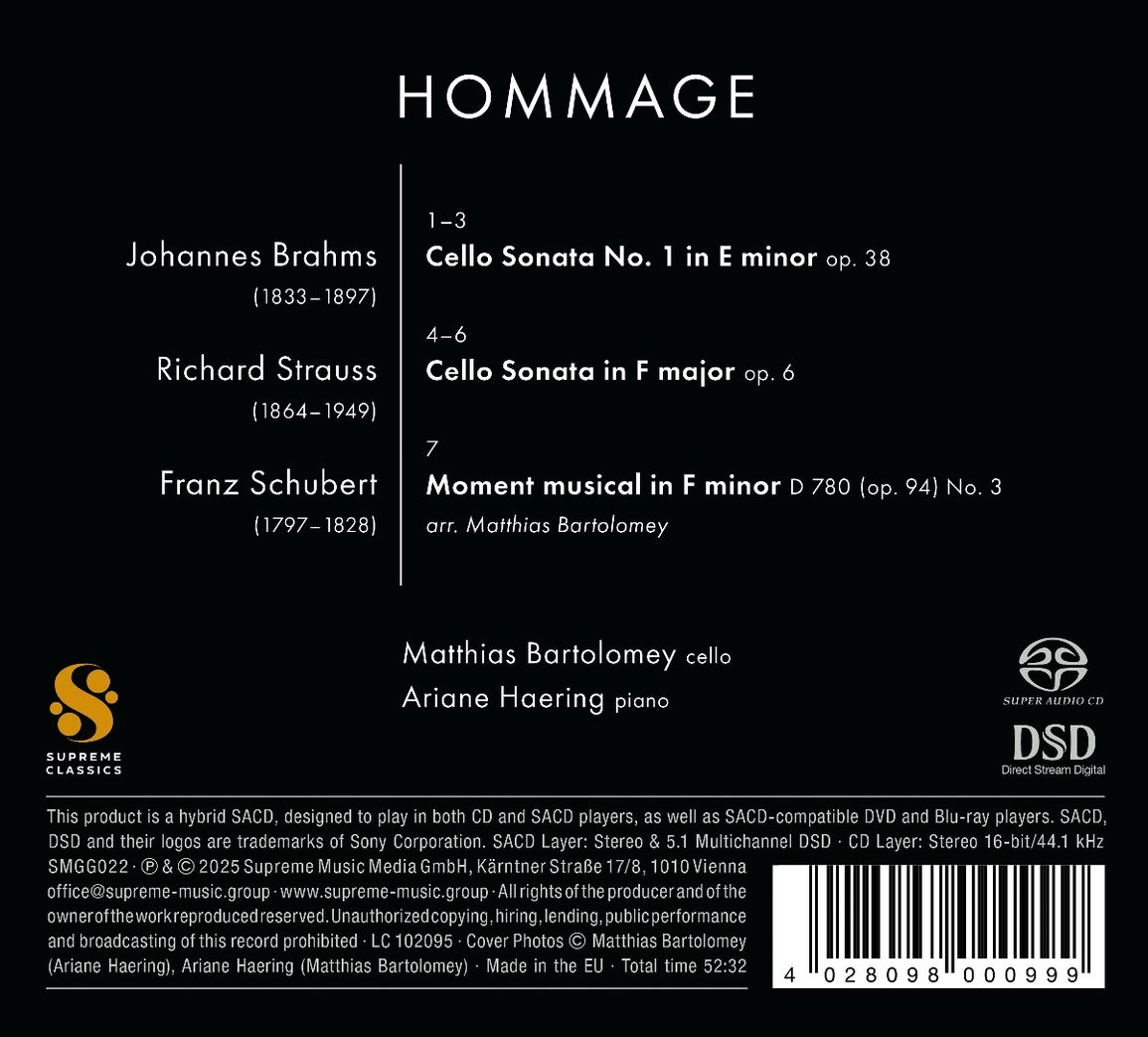 Matthias Bartolomey / Ariane Haering 브람스: 첼로 소나타 1번, 슈트라우스: 첼로 소나타 (Brahms: Cello Sonata No.1 / Strauss: Cello Sonata in F major) [SACD Hybrid]