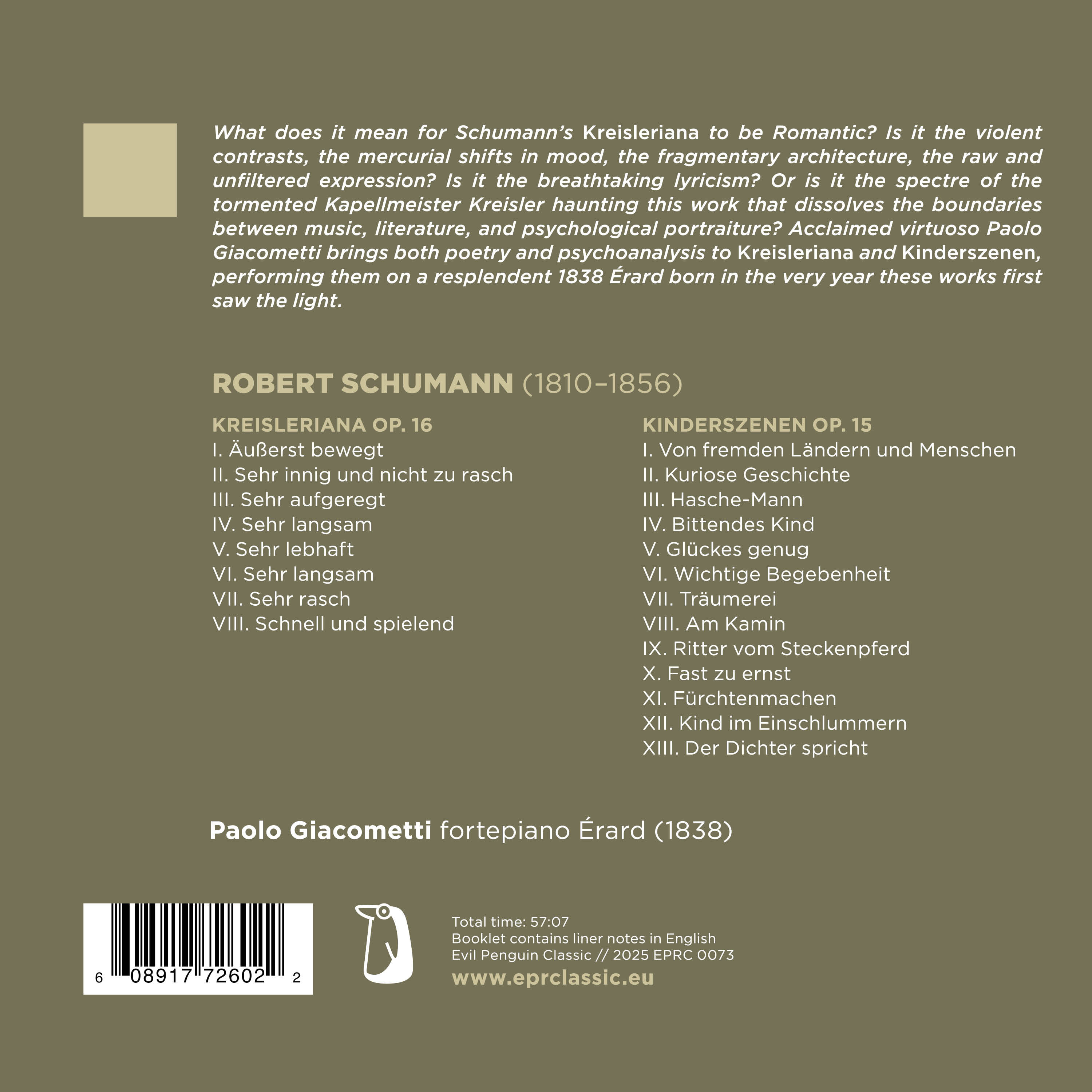 Paolo Giacometti 슈만: 크라이슬레리아나, 어린이 정경 (Schumann: Kreisleriana, Kinderszenen)