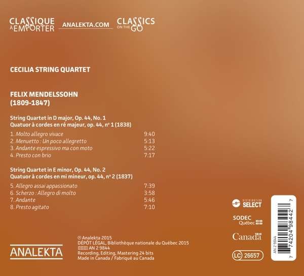 Cecilia String Quartet 멘델스존: 현악 사중주 3번, 4번 - 체칠리아 콰르텟 (Mendelssohn: String Quartets Op.44 Nos.1 & 2)