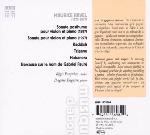 Regis Pasquier 라벨: 바이올린과 피아노를 위한 작품들 (Ravel: Sonatas for Violin and Piano) 브리지트 앙제레, 레지스 파스키에