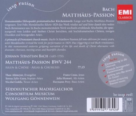 Wolfgang Gonnenwein 바흐: 마태 수난곡 아리아와 합창 (Bach: Matthaus Passion - Arias & Choruses)