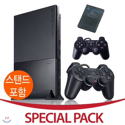 [PS2 VERY HOT]미니 플레이스테이션2 SCPH-90005+메모리+듀얼쇼크2+스탠드 (블랙만 발송가능)