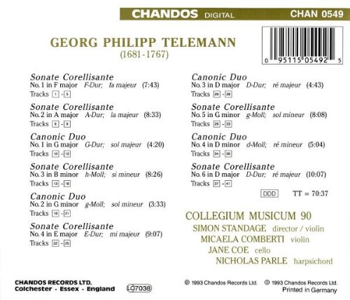Collegium Musicum 90 텔레만: 소나타 코렐리상트, 캐논풍의 이중주 (Telemann: Sonates Corellisantes 1-6, Canonic Duos)