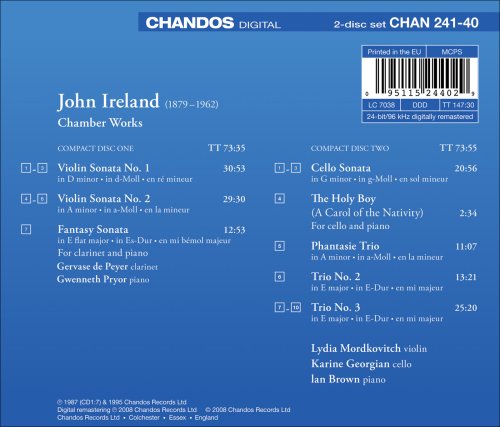Lydia Mordkovitch 존 아일랜드: 실내악 작품집 - 바이올린 소나타, 클라리넷 환상 소나타, 첼로 소나타 (John Ireland: Chamber Works - Violin Sonatas, Fantasy Sonata, Trio)