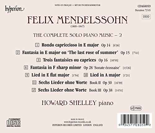 Howard Shelley 멘델스존: 피아노 독주 2집 (Mendelssohn: The Complete Solo Piano Music, Vol. 2)
