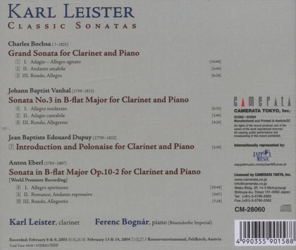 Karl Leister 클래식 클라리넷 소나타 : 보크사 / 반할 / 듀퓌 / 에벨 (Clarinet Sonatas - Bochsa / Vanhal / Dupuy / Eberl) 칼 라이스터