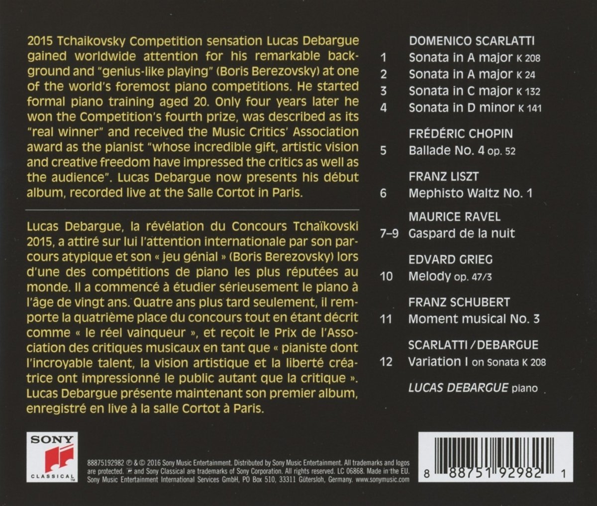 Lucas Debargue 뤼카 드바르그 데뷔 앨범 - 스카를라티 / 쇼팽 / 리스트 / 라벨 (Scarlatti / Chopin / Liszt / Ravel)