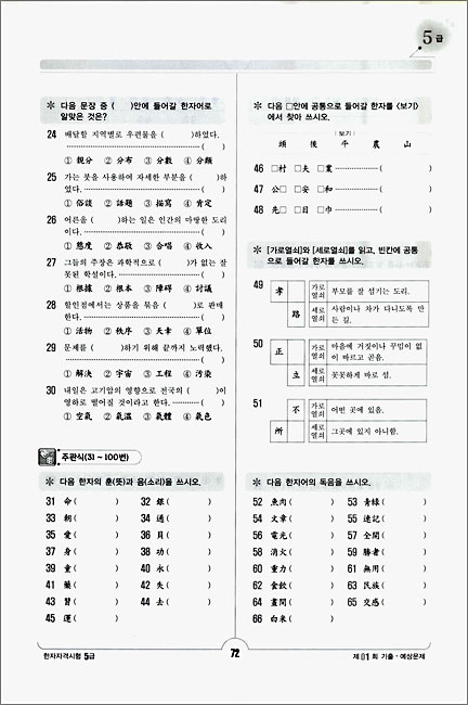 한자자격시험 기출 예상문제집 5급