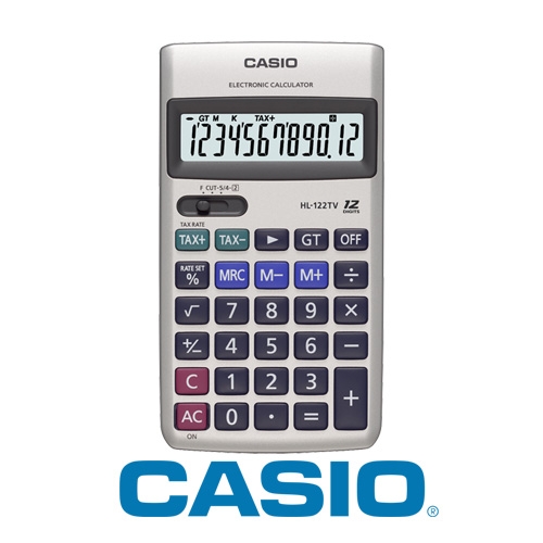 [CASIO 정품-본사직영] HL-122TV 전자계산기/12자리/반올림/수정키/00키/GT/MU/백분율/루트/LCD