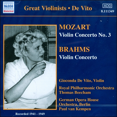 Gioconda De Vito 브람스 / 모차르트: 바이올린 협주곡 (Brahms: Violin Concerto Op.77 / Mozart: Violin Concerto No.3)