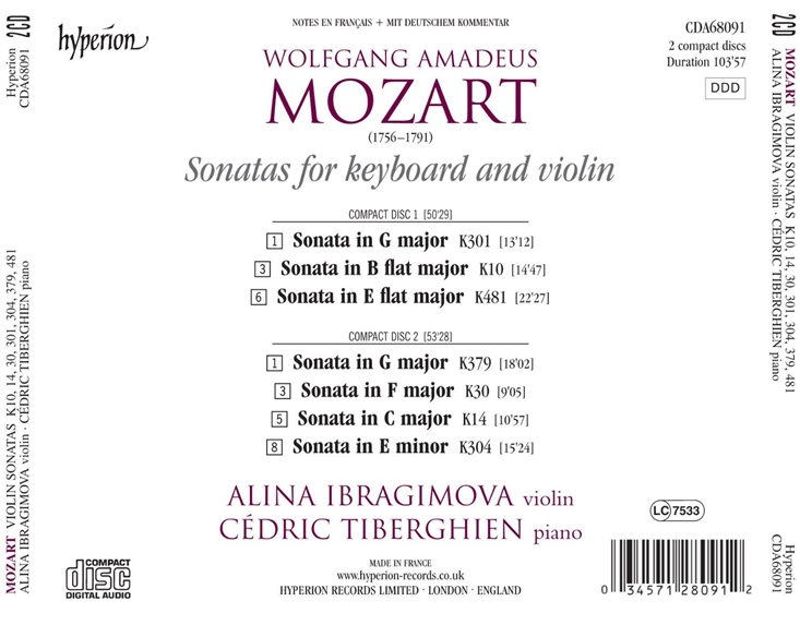 Alina Ibragimova 모차르트: 바이올린 소나타 1집 - 알리나 이브라기모바 (Mozart: Violin Sonatas K. 10 14 30 301 304 379 491)