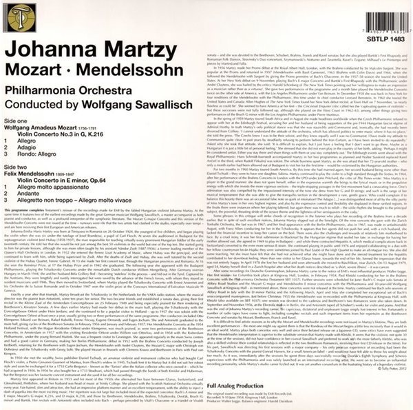 Johanna Martzy 모차르트 / 멘델스존: 바이올린 협주곡 - 요한나 마르치 [LP]