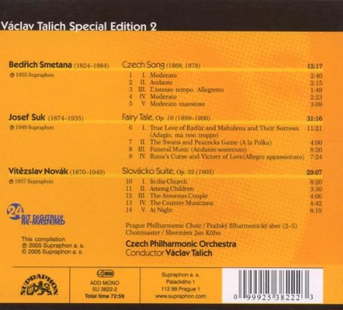 Vaclav Talich 스메타나: 체코 노래 / 수크: 동화 / 노바크: 슬라브 모음곡 (Smetana: Czech Song / Suk: Fairy Tale / Novak: Slovacko Suite) 바츨라프 탈리히