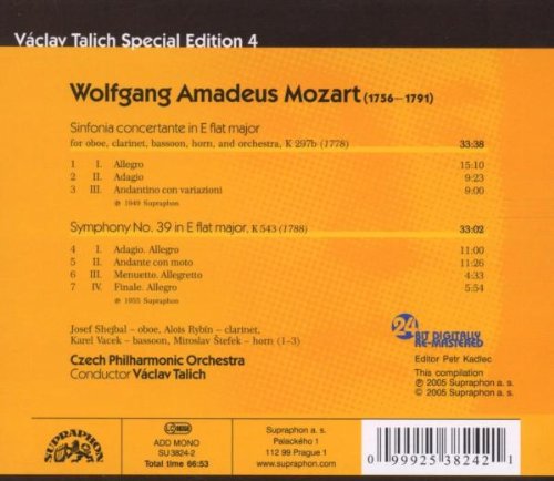 Vaclav Talich 모차르트: 교향적 협주곡, 교향곡 39번 (Mozart: Sinfonia Concertante K 297b, Symphony No.39 K543) 바츨라프 탈리히