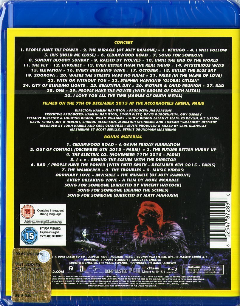 U2 (유투) - Innocence + Experience Live In Paris [Blu-Ray]