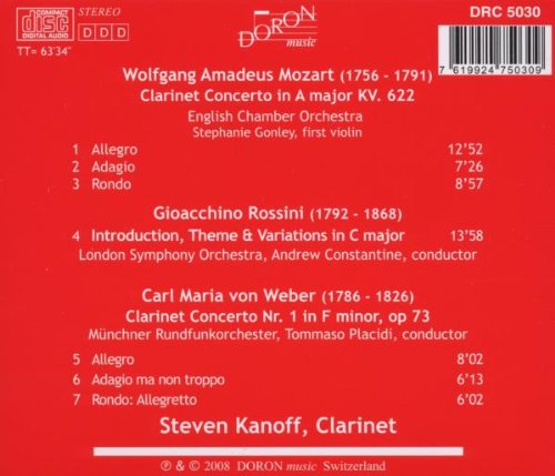 Steven Kanoff 모차르트 / 로시니 / 베버: 클라리넷 협주곡집 (Mozart / Rossini / Weber: Clarinet Concertos) 스티븐 카노프, 잉글리쉬 체임버 오케스트라 외