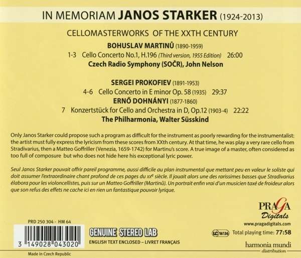 Janos Starker 야노스 슈타커를 추모하며 - 마르티누 / 프로코피예프: 첼로 협주곡 (Martinu & Prokofiev: Cello Concertos / Dohnanyi: Konzertstuck)