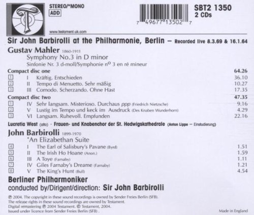 John Barbirolli 말러: 교향곡 3번 / 존 바비롤리: 엘리자베스 시대풍의 모음곡 (Mahler: Symphony No. 3)